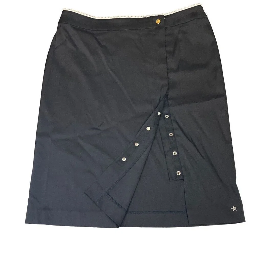 Y2K Tommy Hilfiger Wrap Skirt Snap Front Off Center Black Size 9 VTG 1999